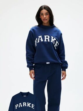 Parke Varsity Mockneck in Denim Fleece with White embroidered logo